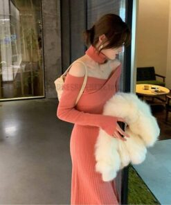 Dress For Work Long Sleeve Knitted Dress DRESSES FOR WORK Color: See sheer Size: L 