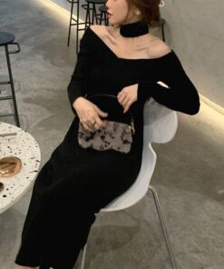 Dress For Work Long Sleeve Knitted Dress DRESSES FOR WORK Color: Black Size: S 