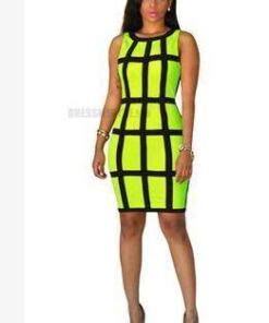 Neon color Slim Fit Colorful Print Dress NEON COLOR DRESSES Color: Neon Green Size: S 