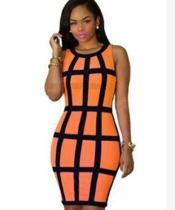 Neon color Slim Fit Colorful Print Dress NEON COLOR DRESSES Color: Orange Size: XL 