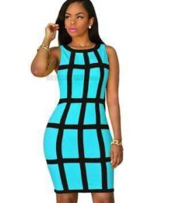 Neon color Slim Fit Colorful Print Dress NEON COLOR DRESSES Color: lake blue Size: S 
