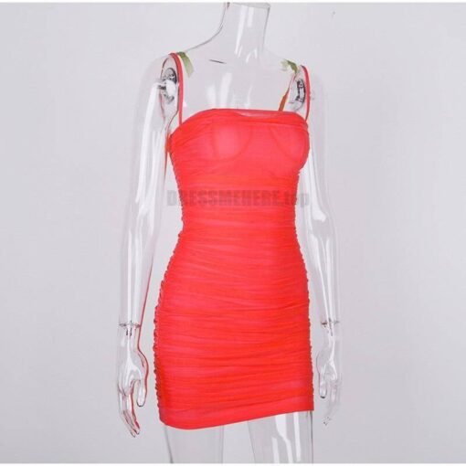 Neon Zip Up Summer Sleeveless Bodycon Mesh Mini Dress NEON COLOR DRESSES color: Black|Coral Red|fluorescent green|Green|Orange|Pink|Purple|Red|White
