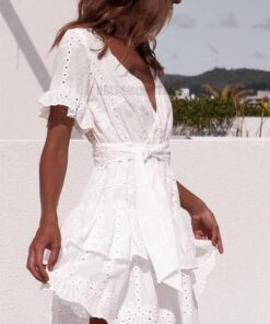 Sexy summer White Ruffle Cotton Embroidery Dress SEXY GOTH DRESSES color: White 