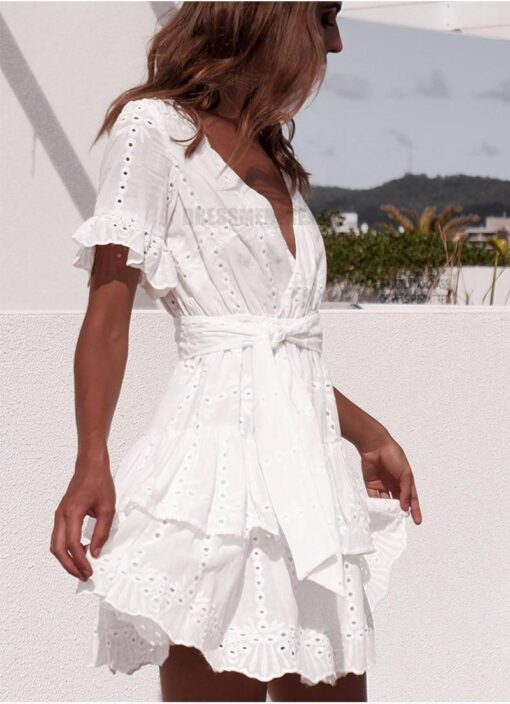 Sexy summer White Ruffle Cotton Embroidery Dress SEXY GOTH DRESSES color: White