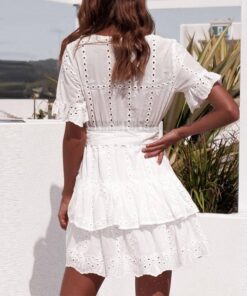 Sexy summer White Ruffle Cotton Embroidery Dress SEXY GOTH DRESSES color: White 