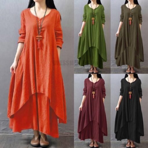 Daytime Autumn Winter Casual Oversized Boho Maxi Dress DAYTIME DRESSES color: Army green|Black|Brown|Burgundy|Orange