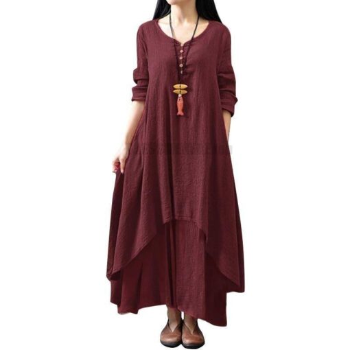 Daytime Autumn Winter Casual Oversized Boho Maxi Dress DAYTIME DRESSES color: Army green|Black|Brown|Burgundy|Orange