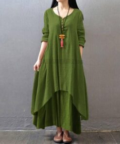 Daytime Autumn Winter Casual Oversized Boho Maxi Dress DAYTIME DRESSES Color: Army green Size: M 