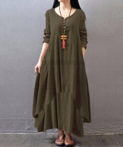 Daytime Autumn Winter Casual Oversized Boho Maxi Dress DAYTIME DRESSES Color: Brown Size: 5XL 