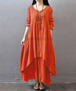 Daytime Autumn Winter Casual Oversized Boho Maxi Dress DAYTIME DRESSES Color: Orange Size: M 