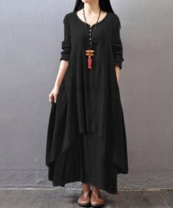 Daytime Autumn Winter Casual Oversized Boho Maxi Dress DAYTIME DRESSES Color: Black Size: M 