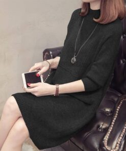 Daytime Turtleneck Sweater Sleeve Warm Knitted Dress DAYTIME DRESSES color: apricot|Dark Gray|Light Gray 