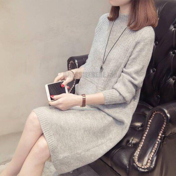 Daytime Turtleneck Sweater Sleeve Warm Knitted Dress DAYTIME DRESSES color: apricot|Dark Gray|Light Gray