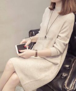 Daytime Turtleneck Sweater Sleeve Warm Knitted Dress DAYTIME DRESSES Color: apricot Size: XL 