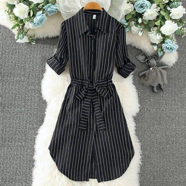 Daytime Striped Tunic Long Sleeve Mini Dress DAYTIME DRESSES color: 353-Black|353-Blue|353-White