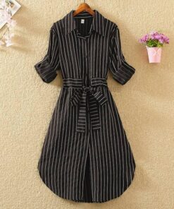 Daytime Striped Tunic Long Sleeve Mini Dress DAYTIME DRESSES Color: 353-Black Size: L 