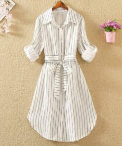 Daytime Striped Tunic Long Sleeve Mini Dress DAYTIME DRESSES Color: 353-White Size: S 