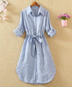 Daytime Striped Tunic Long Sleeve Mini Dress DAYTIME DRESSES Color: 353-Blue Size: XXXL 