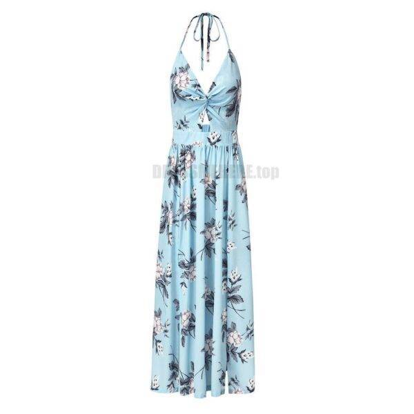 Deep Plunge Maxi Dress Summer Boho Floral Halterneck Dress DEEP PLUNGE MAXI DRESSES WITH FRONT SPLIT color: Blue|Navy|Pink