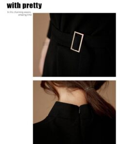 Dress For Work Button Belted Long Sleeved DRESSES FOR WORK color: Black|Burgundy 