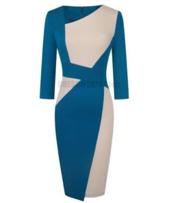Patchwork Cotton Sheath Dress for Work DRESSES FOR WORK Color: apricot Lake blue Size: XXL 