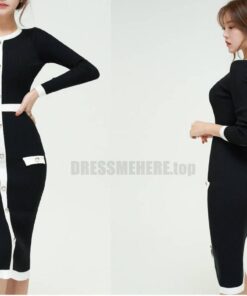 Elegant Knitted Bodycon Dress For Work DRESSES FOR WORK color: Black 