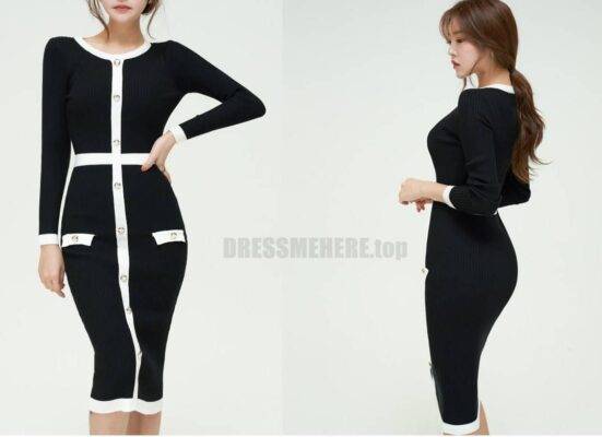 Elegant Knitted Bodycon Dress For Work DRESSES FOR WORK color: Black