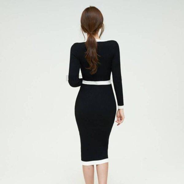 Elegant Knitted Bodycon Dress For Work DRESSES FOR WORK color: Black