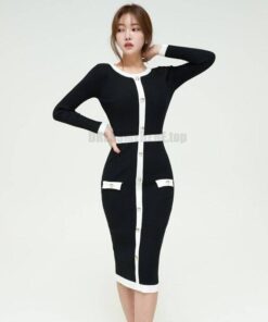 Elegant Knitted Bodycon Dress For Work DRESSES FOR WORK Color: Black Size: One Size 