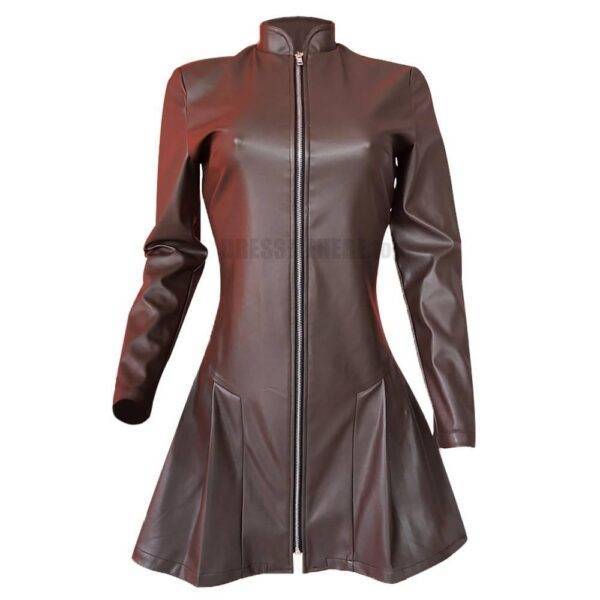 Long Sleeve Zip Up Faux Leather Dress LONG SLEEVE ZIP UP DRESSES color: Black|Brown
