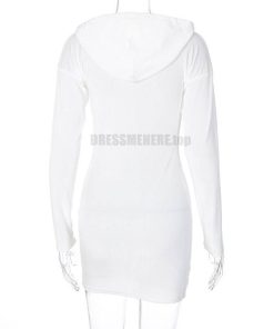Long Sleeve Zip Up Hooded Ribbed Mini Dress LONG SLEEVE ZIP UP DRESSES color: White 