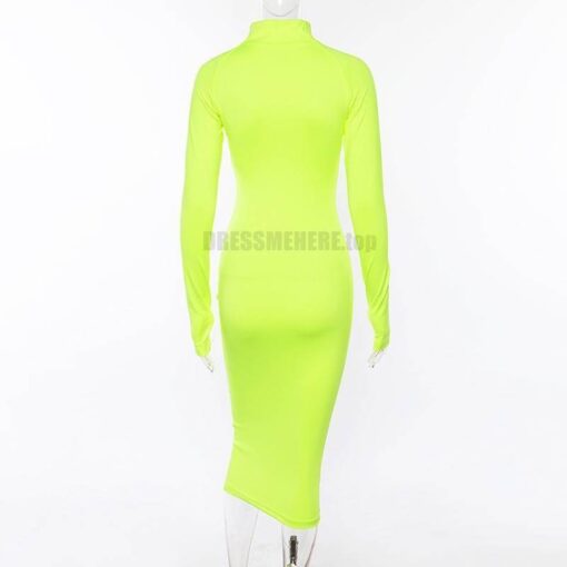 Neon Zip Up Autumn Long Sexy Zipper Front Long Sleeve Bandage Dress NEON ZIP UP DRESSES color: Black|Green|Rose Red