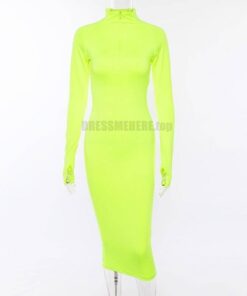 Neon Zip Up Autumn Long Sexy Zipper Front Long Sleeve Bandage Dress NEON ZIP UP DRESSES Color: Green Size: M 