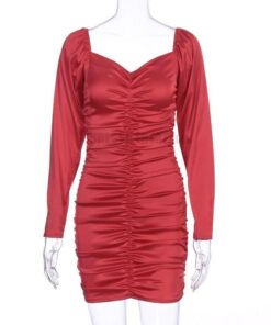 Satin Tulip Hem Mini Dres Long Puff Sleeves SATIN TULIP HEM MINI DRESSES Color: Red Size: XL 