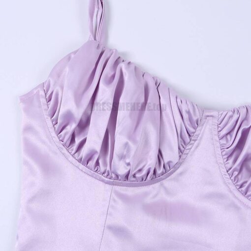 Satin Tulip Hem Mini Spaghetti Straps High Waist Dress SATIN TULIP HEM MINI DRESSES color: Pink|Purple