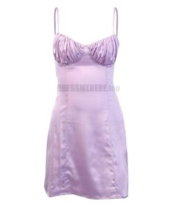 Satin Tulip Hem Mini Spaghetti Straps High Waist Dress SATIN TULIP HEM MINI DRESSES Color: Purple Size: M 