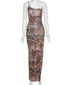 Sexy Summer Bodycon Jaguar Print Sleeveless Maxi dress SEXY SUMMER DRESSESES color: Khaki 