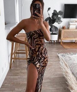 Sexy Summer Bodycon Jaguar Print Sleeveless Maxi dress SEXY SUMMER DRESSESES color: Khaki