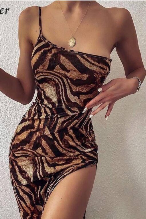 Sexy Summer Dress Bodycon Jaguar Print Sleeveless Maxi dress SEXY SUMMER DRESSESES color: Khaki