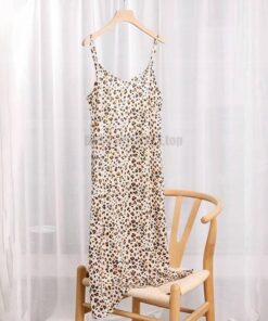 Spaghetti Strap Summer Satin Long Soft Smooth Dress SPAGHETTI STRAP SUMMER DRESSESES Color: beige leopard Size: L 