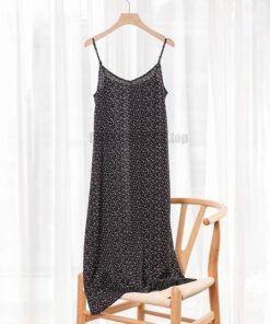 Spaghetti Strap Summer Satin Long Soft Smooth Dress SPAGHETTI STRAP SUMMER DRESSESES Color: black polka dot Size: XXXL 