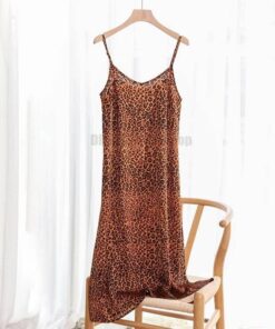 Spaghetti Strap Summer Satin Long Soft Smooth Dress SPAGHETTI STRAP SUMMER DRESSESES Color: brown leopard Size: XL 