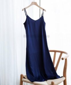 Spaghetti Strap Summer Satin Long Soft Smooth Dress SPAGHETTI STRAP SUMMER DRESSESES Color: dark blue Size: 4XL 