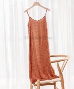 Spaghetti Strap Summer Satin Long Soft Smooth Dress SPAGHETTI STRAP SUMMER DRESSESES Color: orange polka dot Size: S 