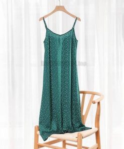 Spaghetti Strap Summer Satin Long Soft Smooth Dress SPAGHETTI STRAP SUMMER DRESSESES Color: green polka dot Size: XL 