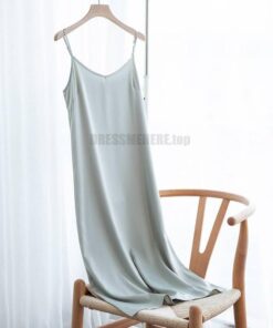 Spaghetti Strap Summer Satin Long Soft Smooth Dress SPAGHETTI STRAP SUMMER DRESSESES Color: Green Size: XL 