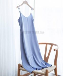Spaghetti Strap Summer Satin Long Soft Smooth Dress SPAGHETTI STRAP SUMMER DRESSESES Color: Light blue Size: XXL 