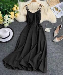 Spaghetti Strap Summer Classical Ankle-Length Dresses SPAGHETTI STRAP SUMMER DRESSESES Color: Black Size: XS 