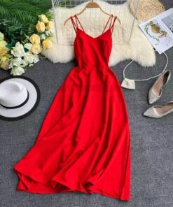 Spaghetti Strap Summer Classical Ankle-Length Dresses SPAGHETTI STRAP SUMMER DRESSESES Color: Red Size: XS 