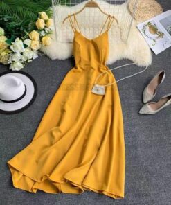 Spaghetti Strap Summer Classical Ankle-Length Dresses SPAGHETTI STRAP SUMMER DRESSESES Color: Yellow Size: M 